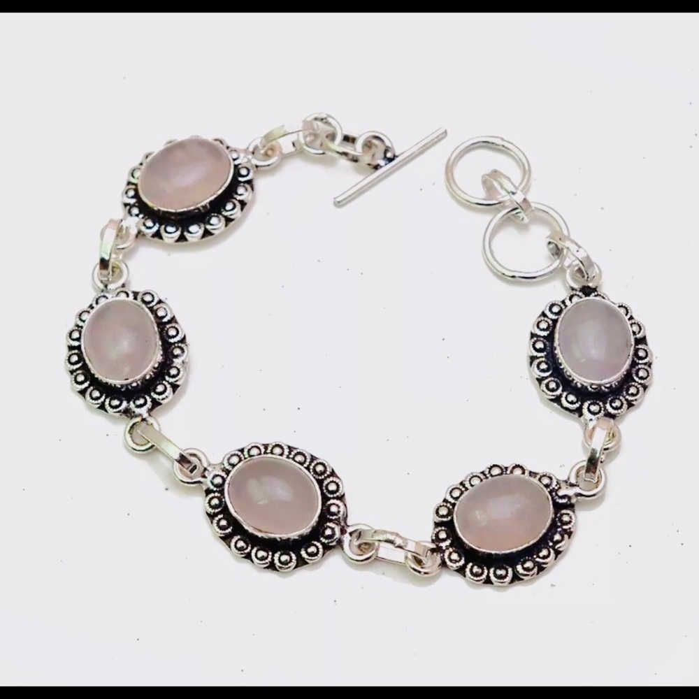 Rose Quartz Gemstone 925 Sterling Silver Bracelet